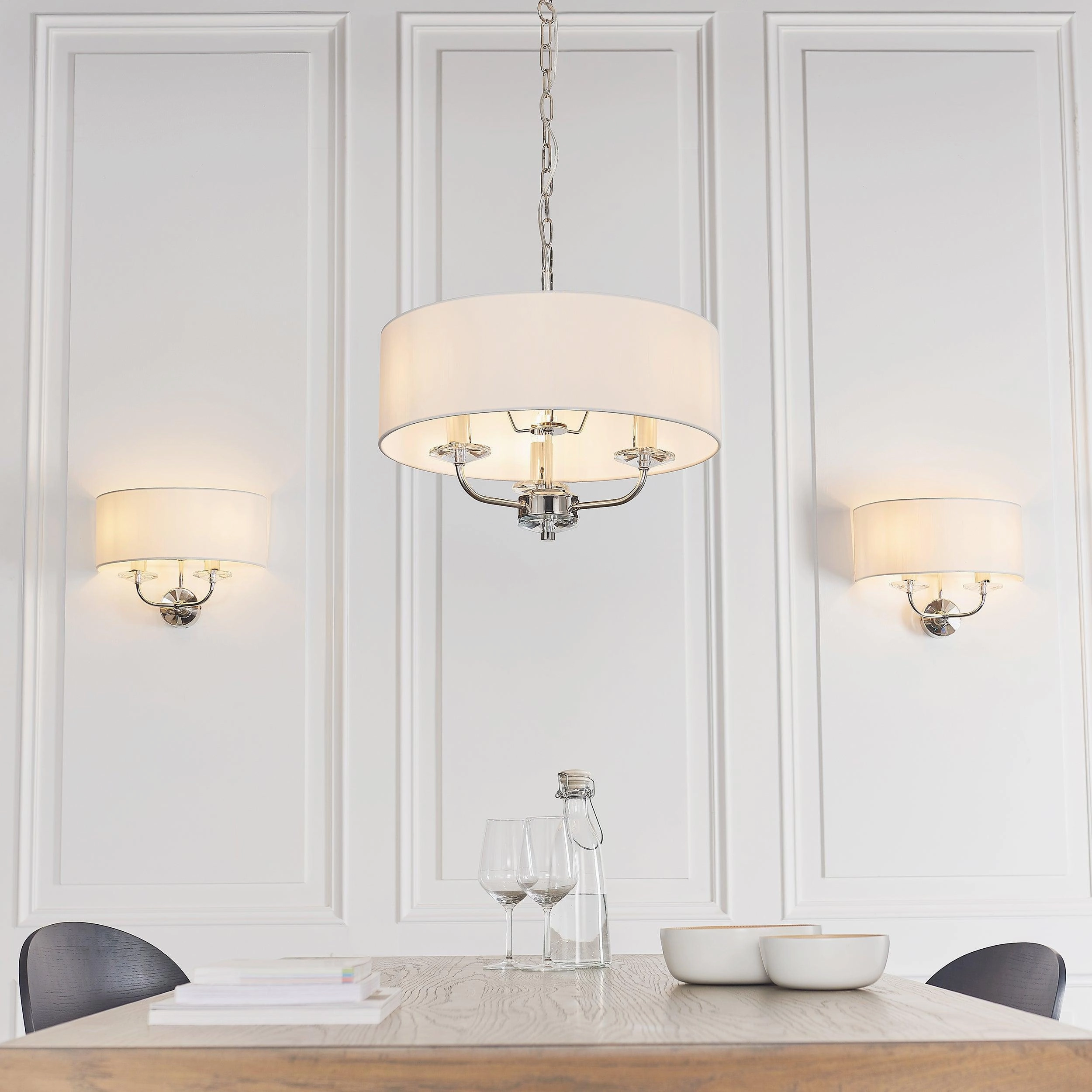 Endon Nixon 3 Light Nickel & Crystal Glass Ceiling Pendant