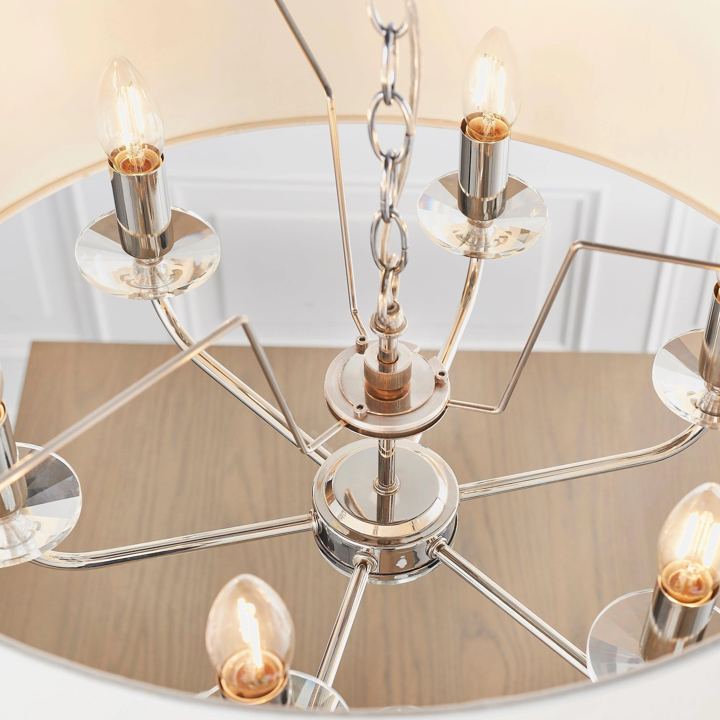 Endon Nixon 6 Arm Bright Nickel Pendant Ceiling Light