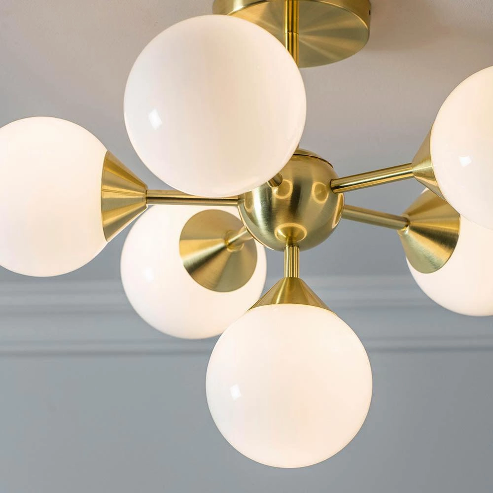 Endon Oscar 6 Light Brass Finish Semi Flush Ceiling Light