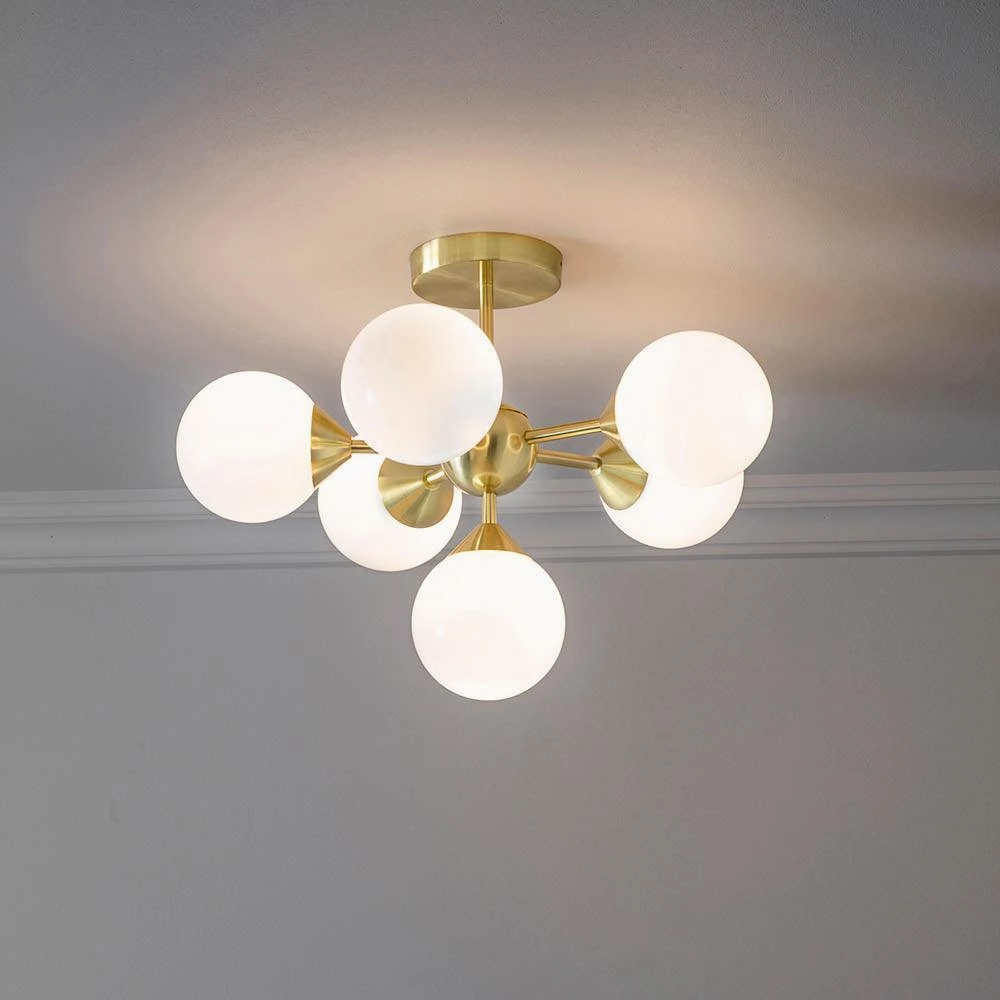 Endon Oscar 6 Light Brass Finish Semi Flush Ceiling Light