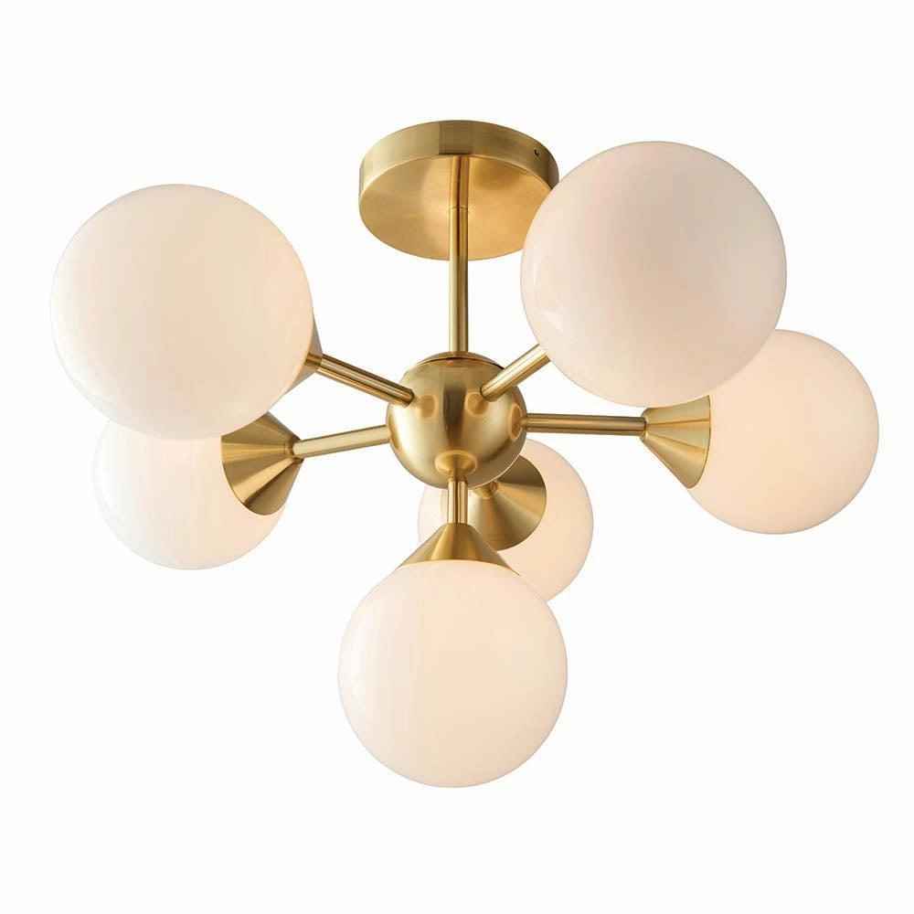 Endon Oscar 6 Light Brass Finish Semi Flush Ceiling Light