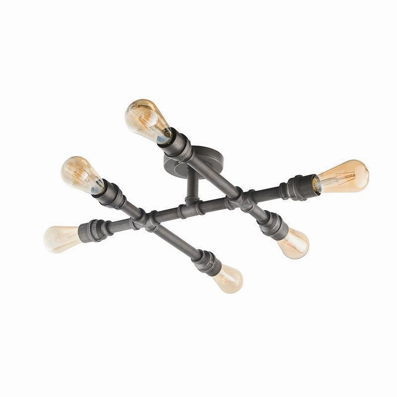 Endon Pipe 6 Light Aged Pewter Semi Flush Ceiling Light