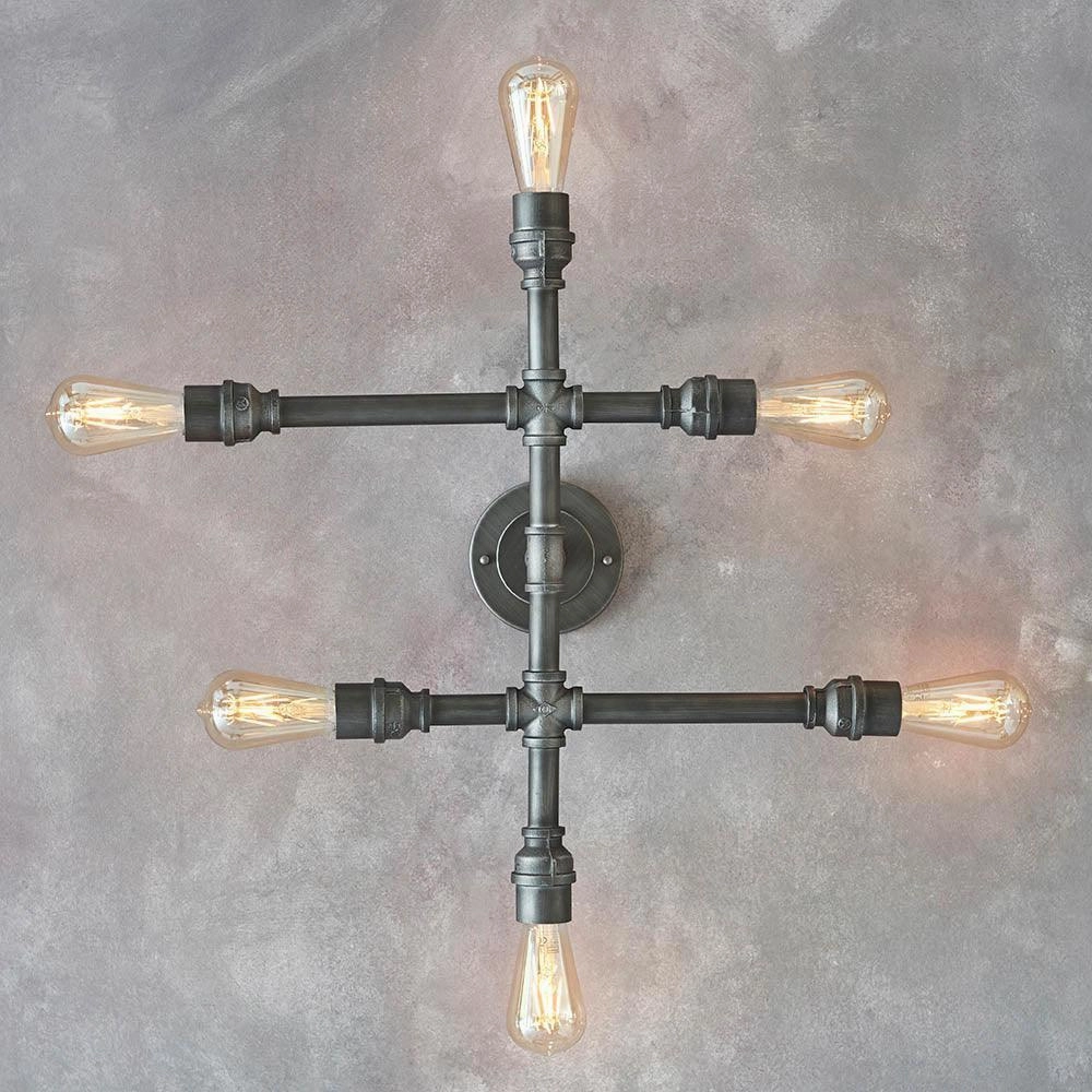 Endon Pipe 6 Light Aged Pewter Semi Flush Ceiling Light