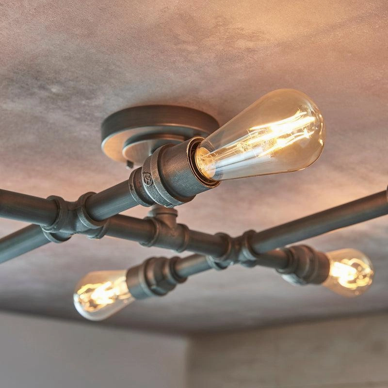 Endon Pipe 6 Light Aged Pewter Semi Flush Ceiling Light
