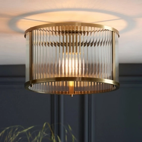 Endon Ridgeton Antique Brass & Ribbed Shade Glass Ceiling Flush simple ceiling design light
