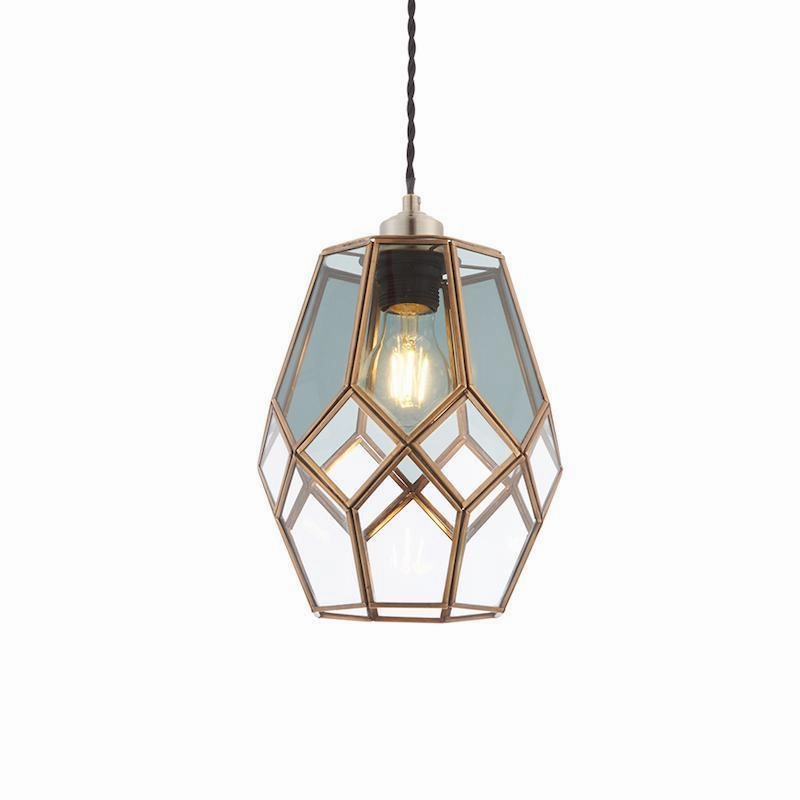 Endon Ripley 1 Light Solid Brass Ceiling Pendant - Glass Shade simple ceiling design light