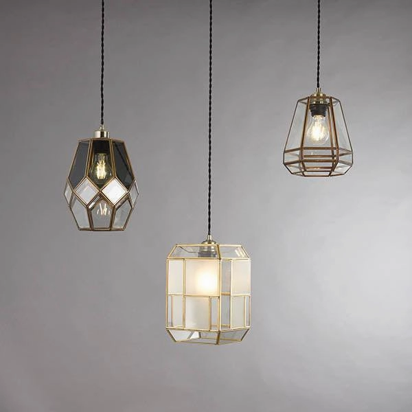 Endon Ripley 1 Light Solid Brass Ceiling Pendant - Glass Shade
