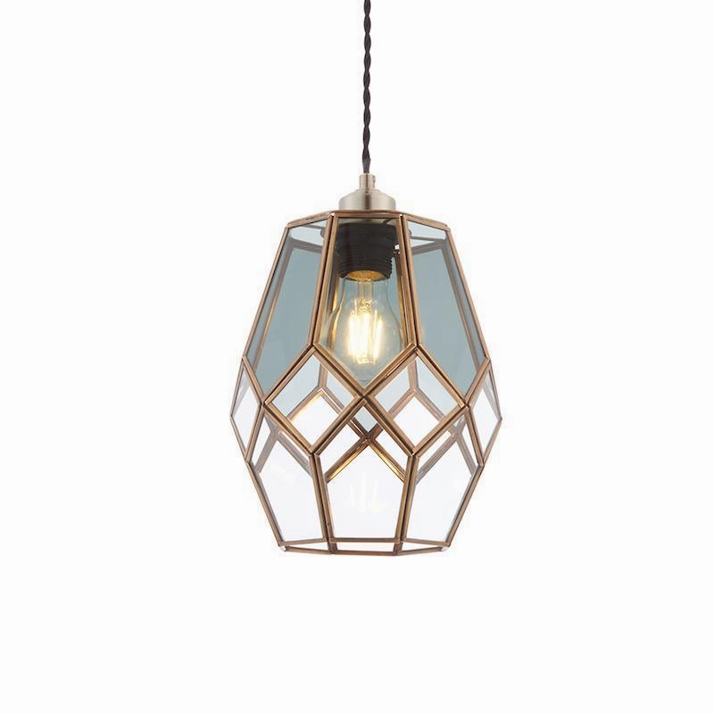 Endon Ripley 1 Light Solid Brass Ceiling Pendant - Glass Shade modern ceiling lamp