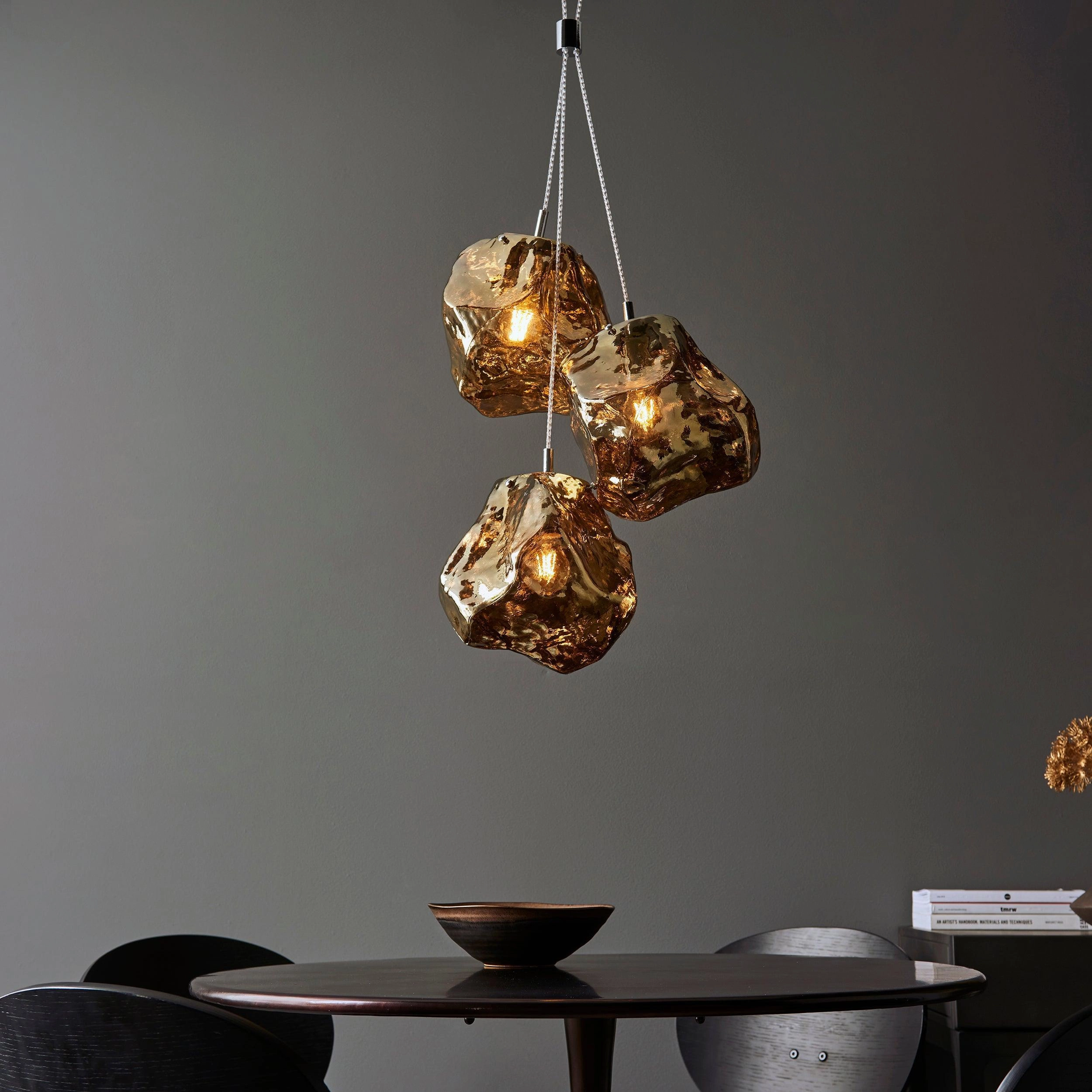 Endon Rock 3 Light Metallic Brass Pendant Light