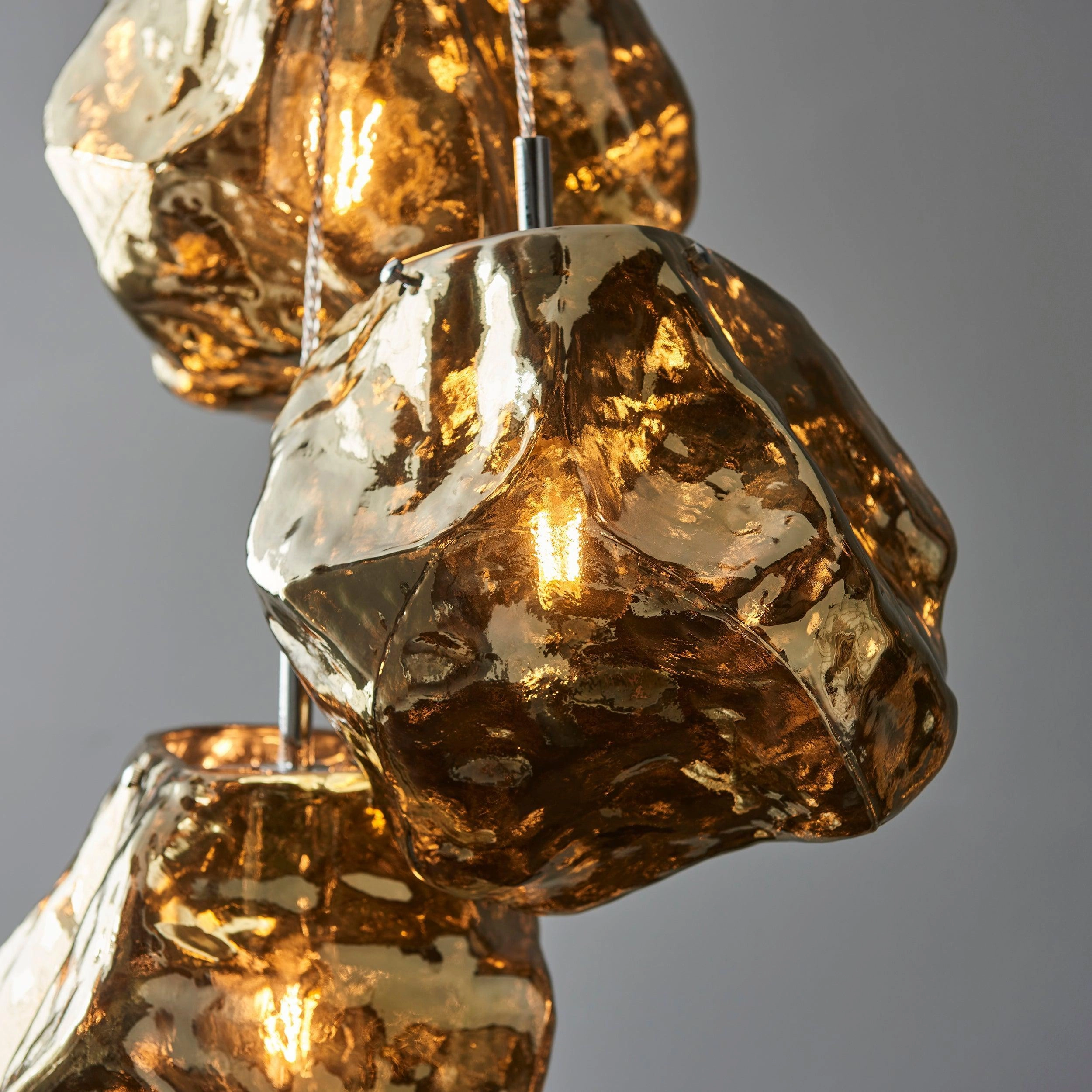 Endon Rock 3 Light Metallic Brass Pendant Light