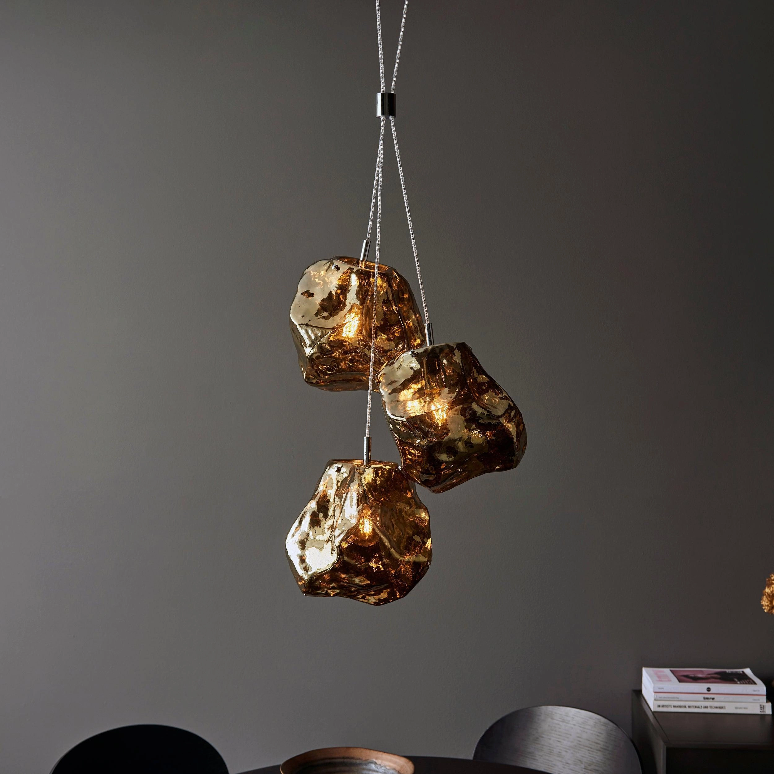 Endon Rock 3 Light Metallic Brass Pendant Light