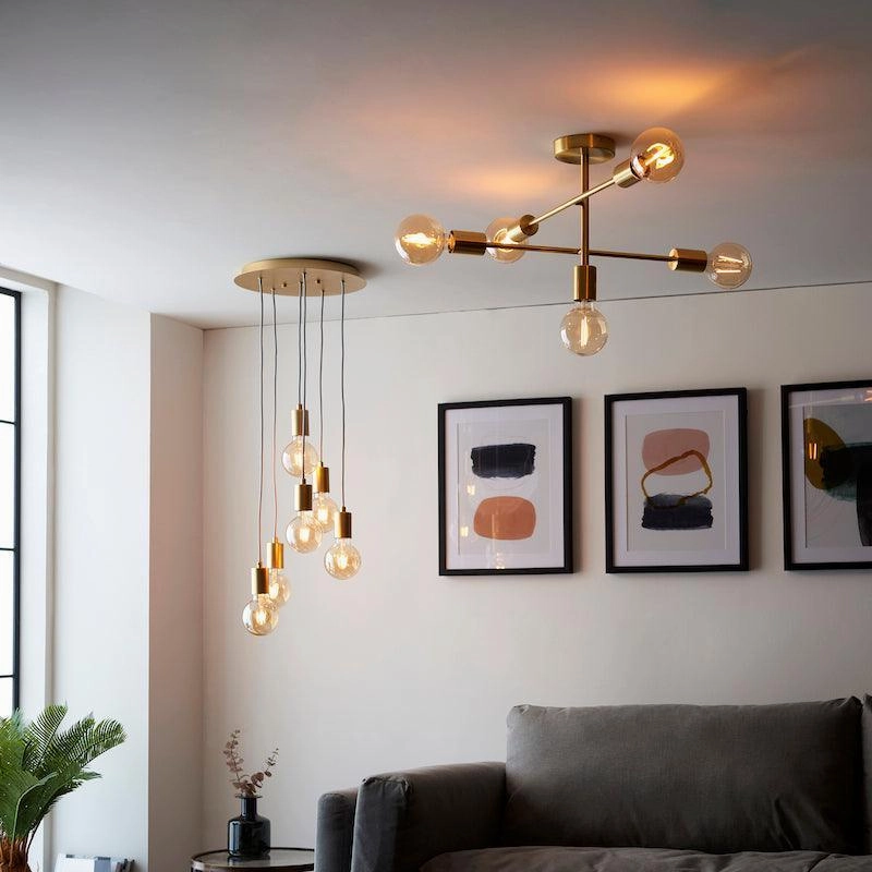 Endon Studio 5 Light Brass Finish Semi Flush Ceiling Light