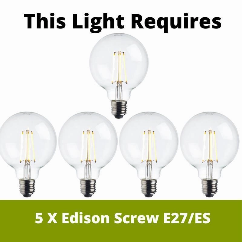 Endon Studio 5 Light Brass Finish Semi Flush Ceiling Light
