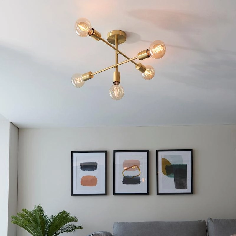 Endon Studio 5 Light Brass Finish Semi Flush Ceiling Light