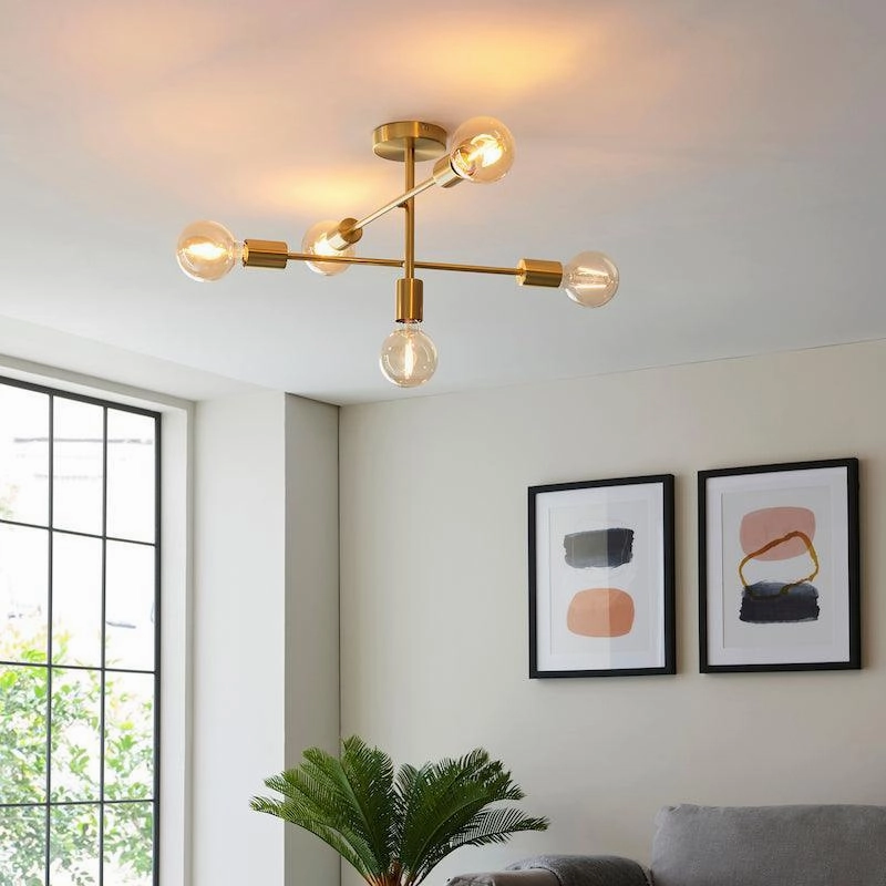 Endon Studio 5 Light Brass Finish Semi Flush Ceiling Light