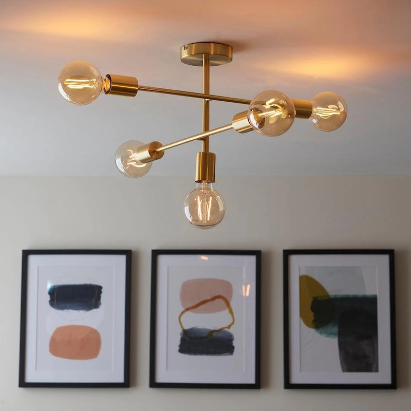 Endon Studio 5 Light Brass Finish Semi Flush Ceiling Light
