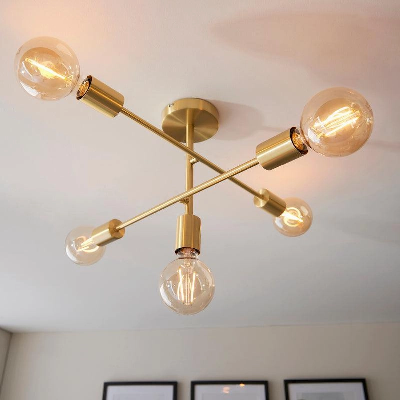 Endon Studio 5 Light Brass Finish Semi Flush Ceiling Light