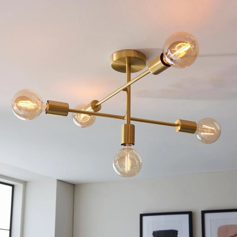 Endon Studio 5 Light Brass Finish Semi Flush Ceiling Light