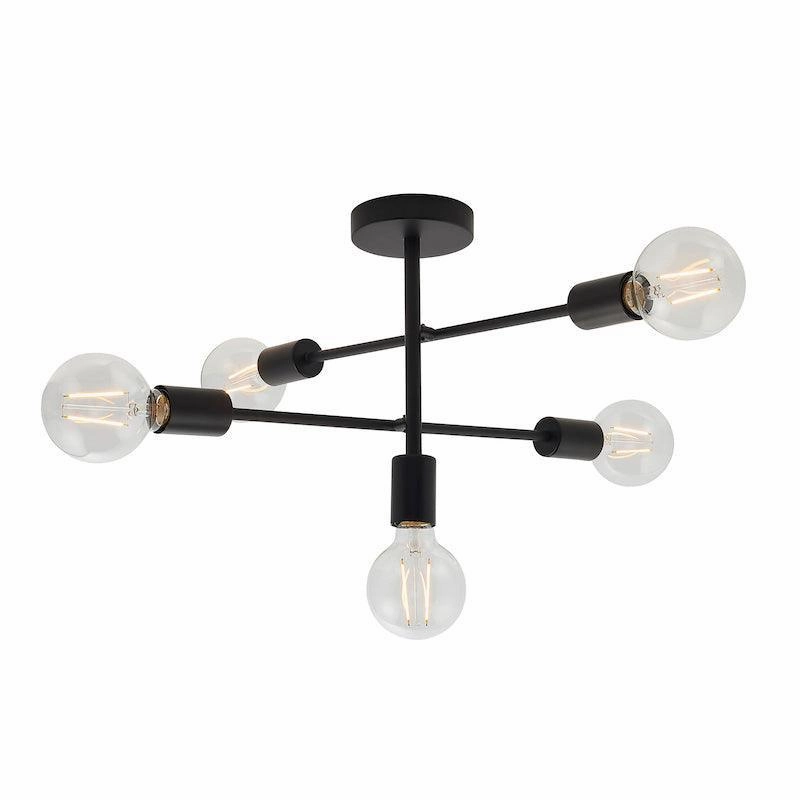 Endon Studio 5 Light Matt Black Semi Flush Ceiling Light