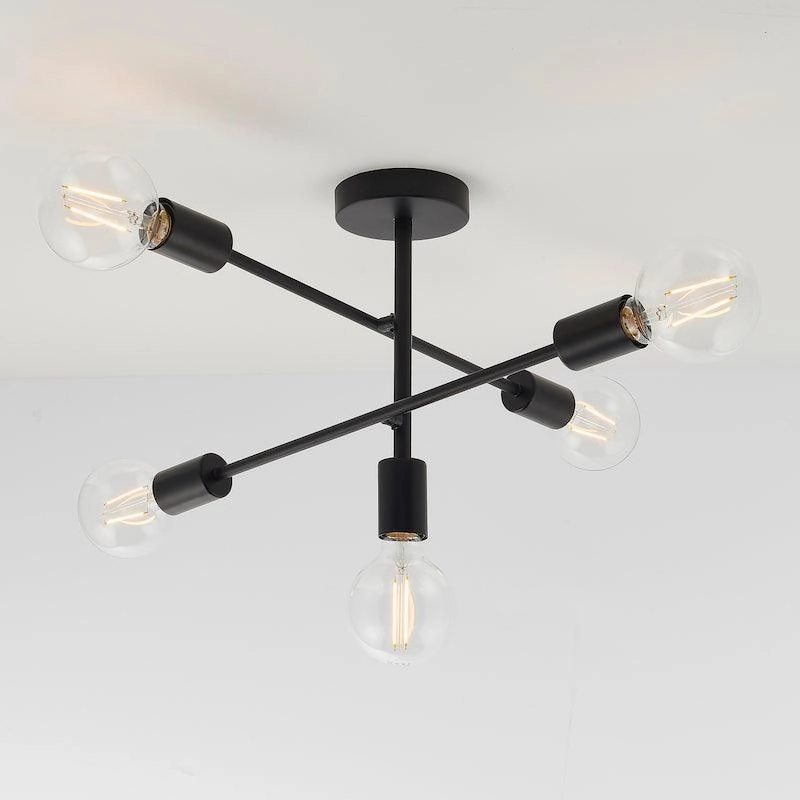Endon Studio 5 Light Matt Black Semi Flush Ceiling Light