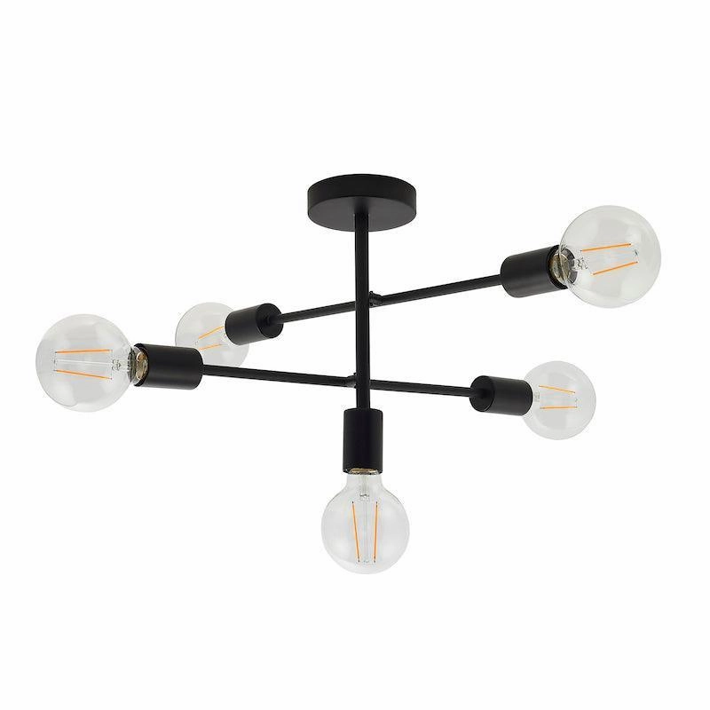 Endon Studio 5 Light Matt Black Semi Flush Ceiling Light