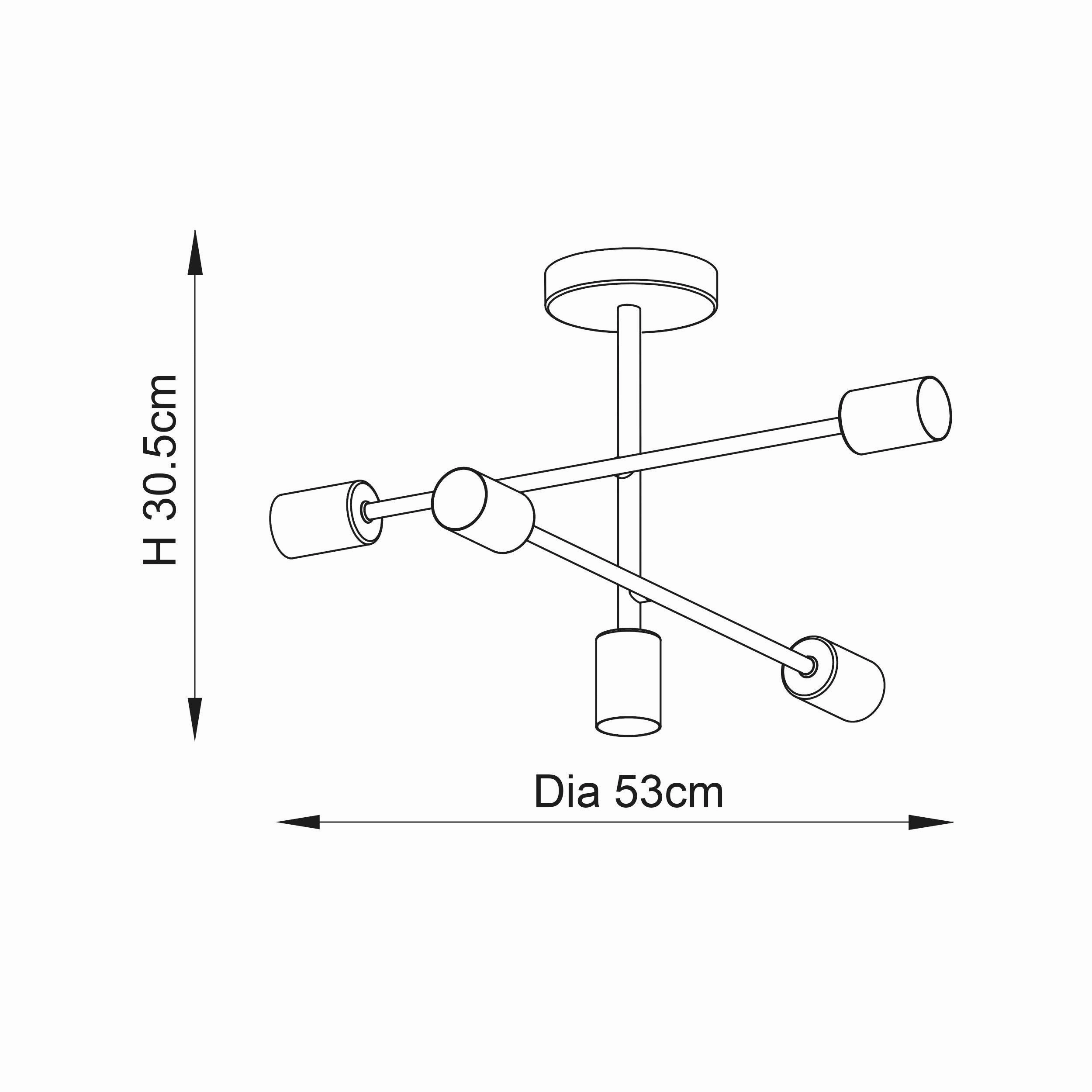Endon Studio 5 Light Matt Black Semi Flush Ceiling Light