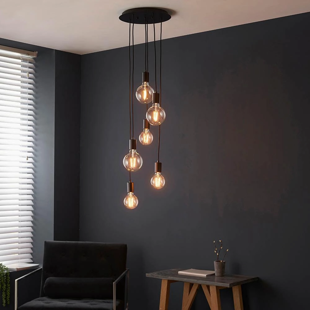 Endon Studio 6 Light Black Pendant Ceiling Light