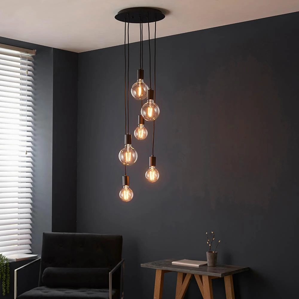 Endon Studio 6 Light Black Pendant Ceiling Light