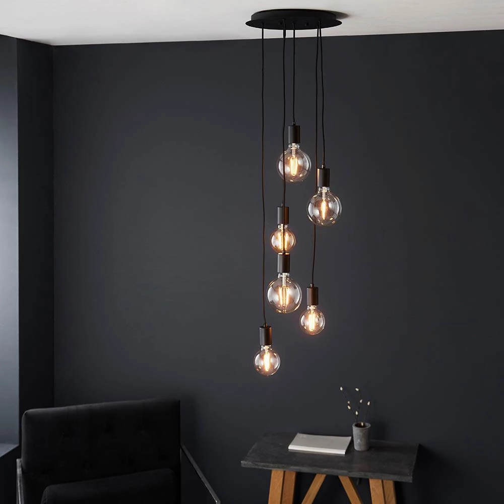 Endon Studio 6 Light Black Pendant Ceiling Light