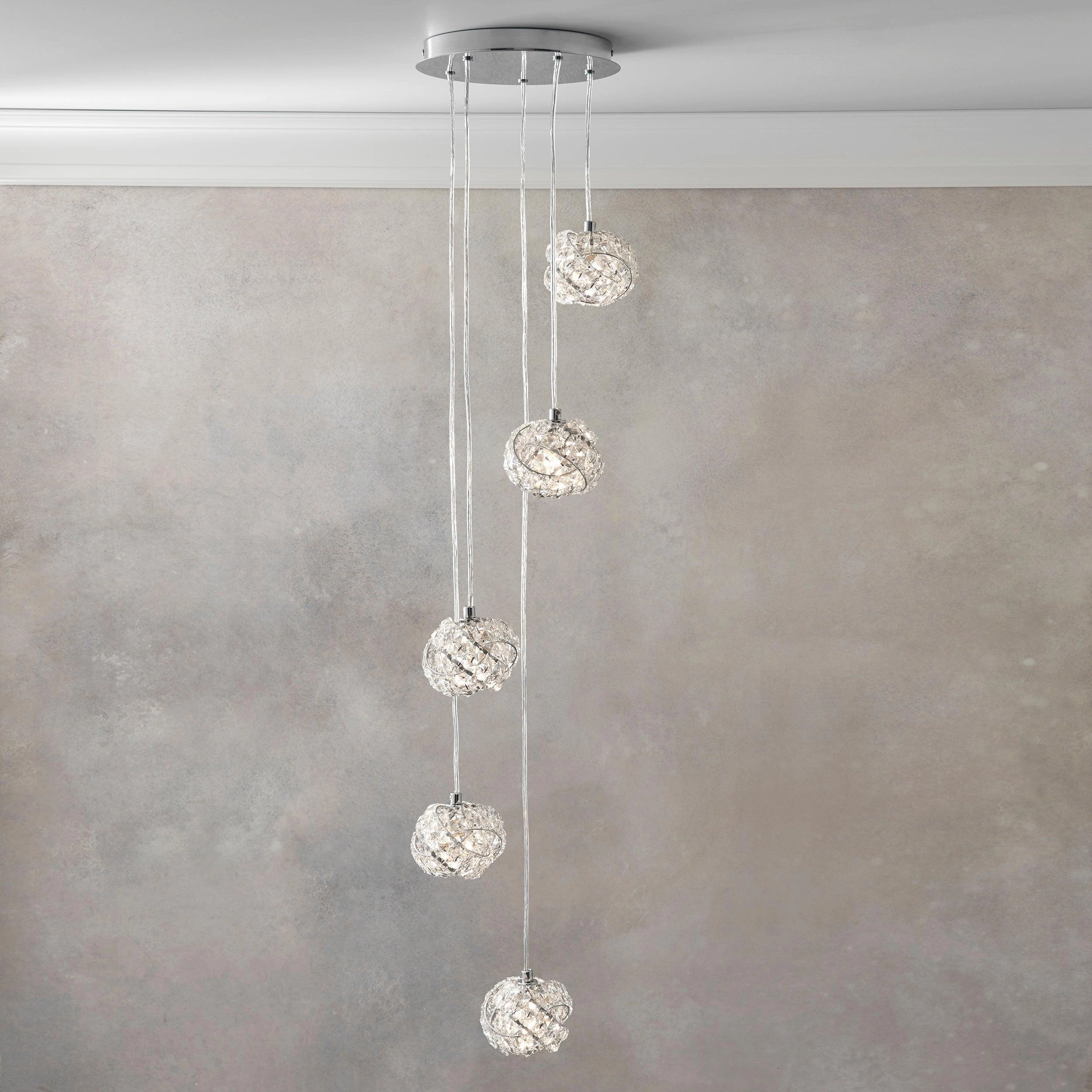 Endon Talia 5 Light Chrome & Crystal Ceiling Pendant