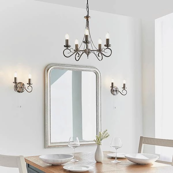 Endon Trafford Antique Silver Finish 5 Light Chandelier
