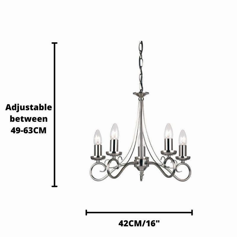 Endon Trafford Antique Silver Finish 5 Light Chandelier