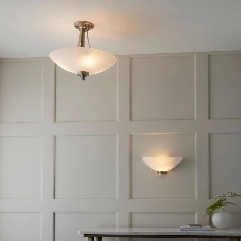 Endon Welles 3 Arm Satin Nickel Semi Flush Ceiling Light