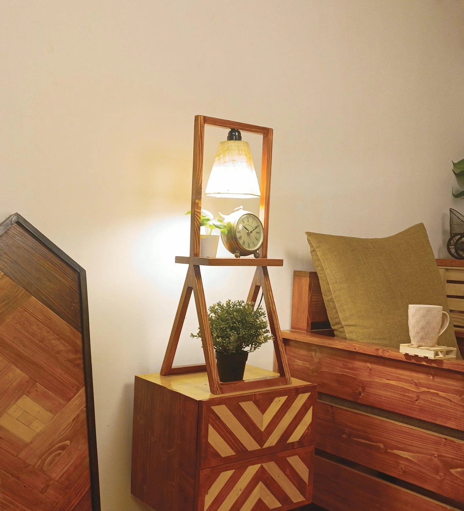 Euphoria Brown Wooden Table Lamp with Beige Fabric Lampshade (BULB NOT INCLUDED)