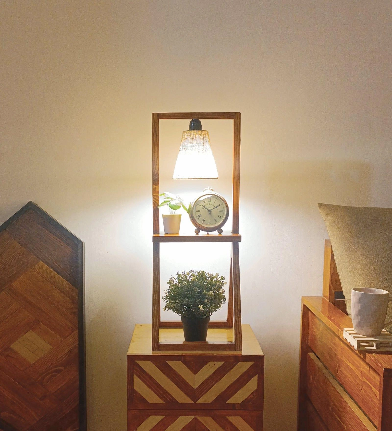 Euphoria Brown Wooden Table Lamp with Beige Fabric Lampshade (BULB NOT INCLUDED)