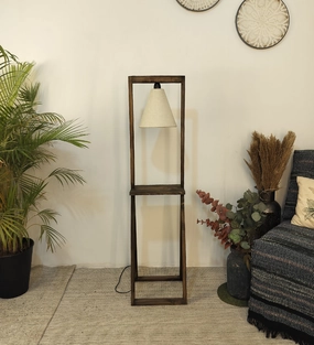Euphoria Wooden Floor Lamp with Brown Base and Beige Fabric Lampshade (BULB NOT INCLUDED) garden LED light