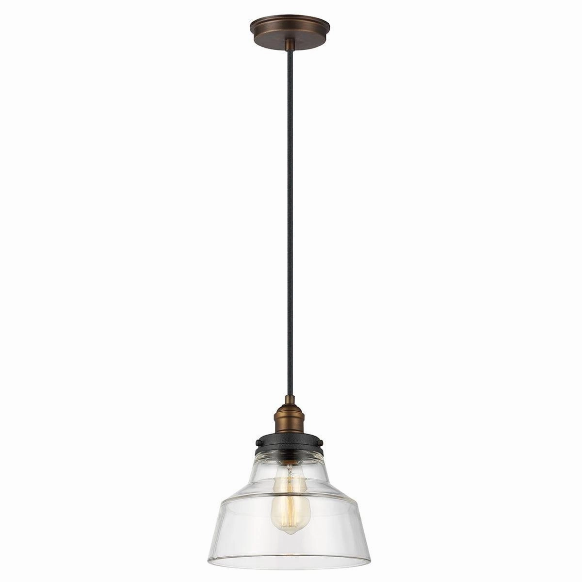 Feiss Baskin 1 Light Aged Brass & Zinc Ceiling Pendant - 26cm minimalist ceiling light