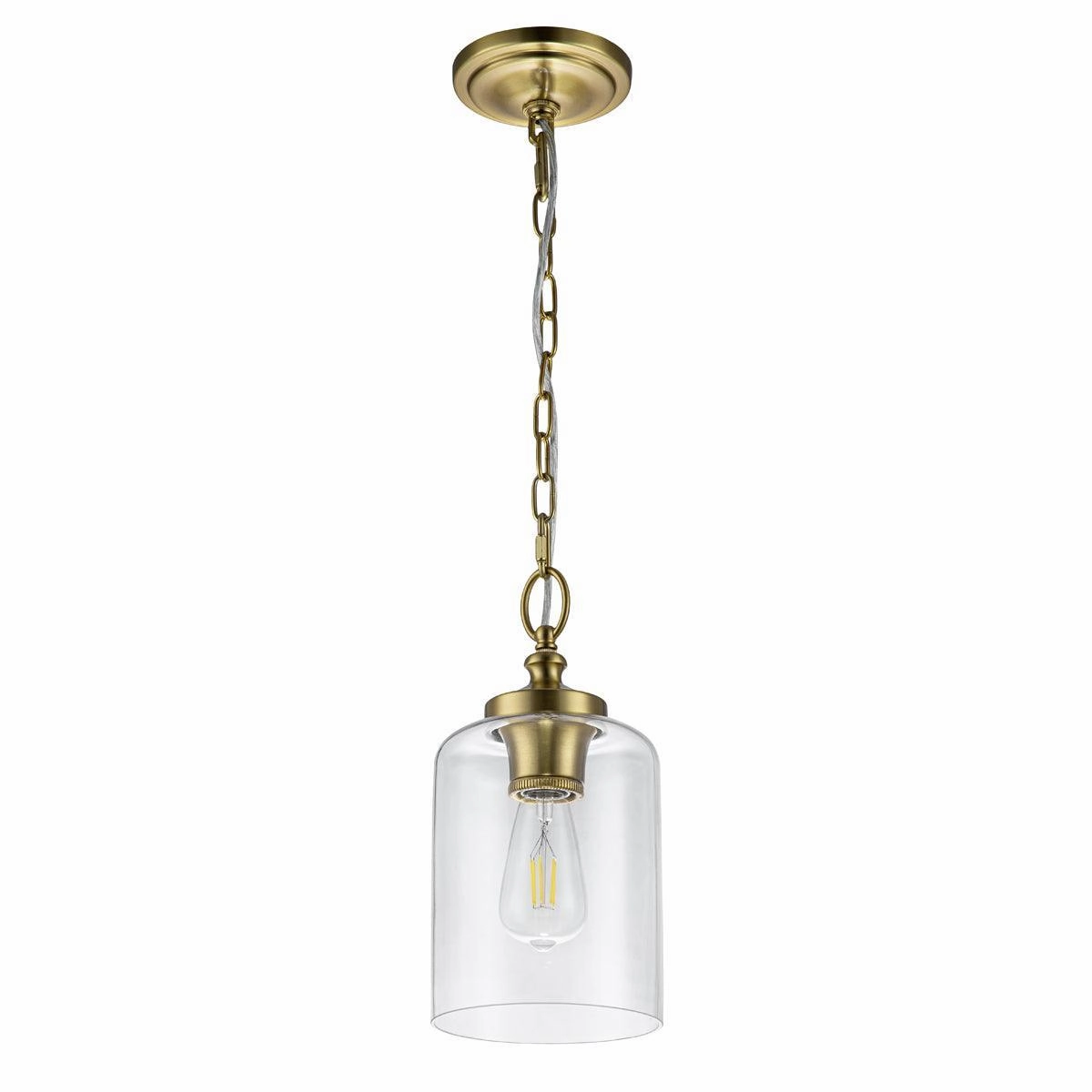 Feiss Hounslow 1 Light Brass Mini Pendant - Glass Shade