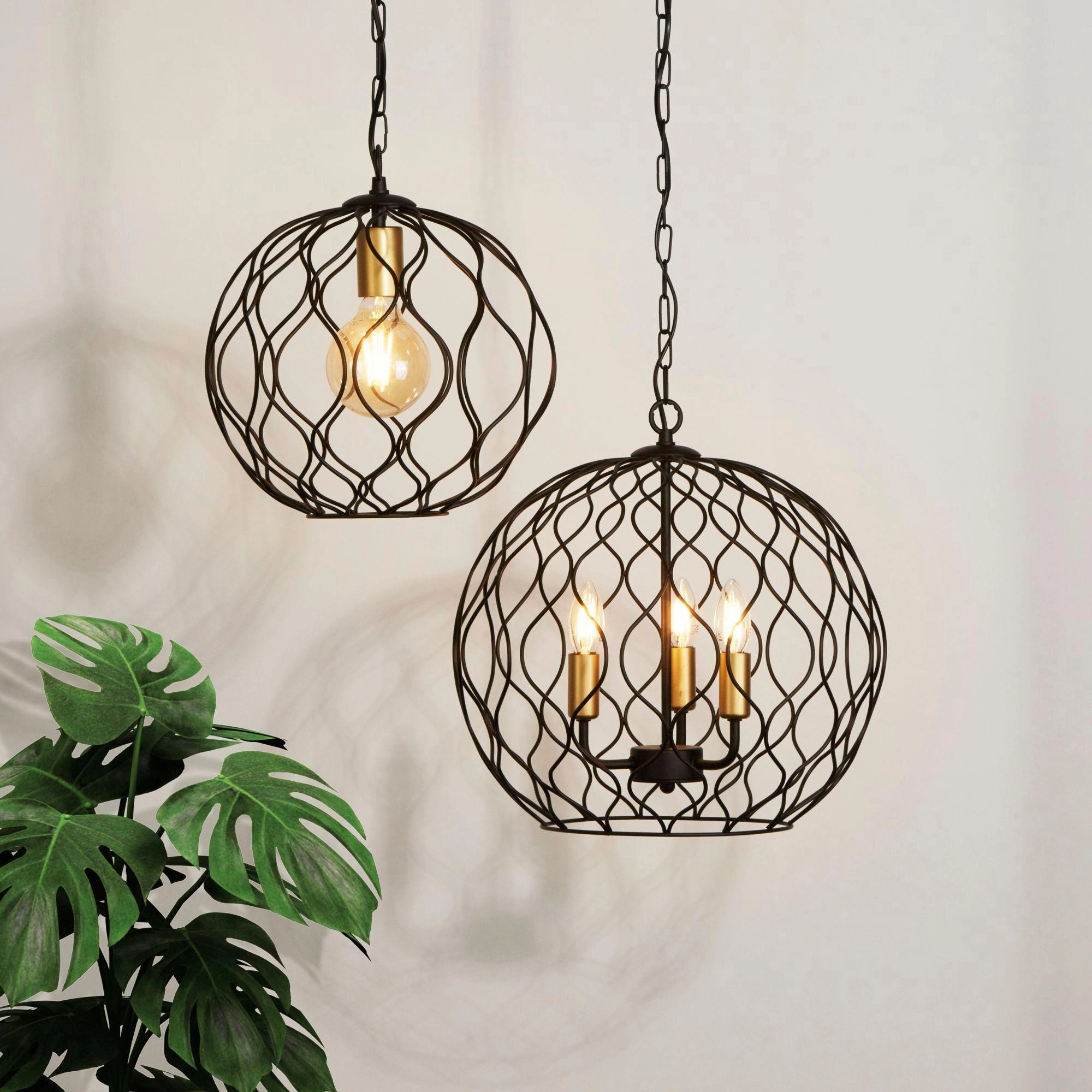 Finesse 1 Light Black Wavey Bar Pendant - Gold Lampholder