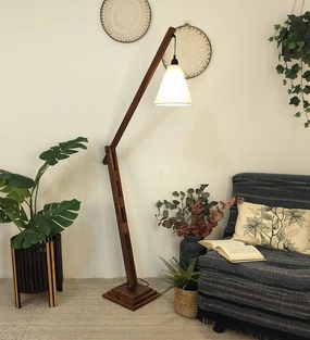 Fisher Wooden Floor Lamp with Brown Base and Jute Fabric Lampshade (BULB NOT INCLUDED) garden LED light