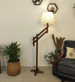 Flamingo Wooden Floor Lamp with Brown Base and Beige Fabric Lampshade garden LED light