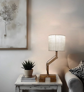 Flex Brown Wooden Table Lamp with Yellow Printed Fabric Lampshade  (BULB NOT INCLUDED) Louis Poulsen chandelier
