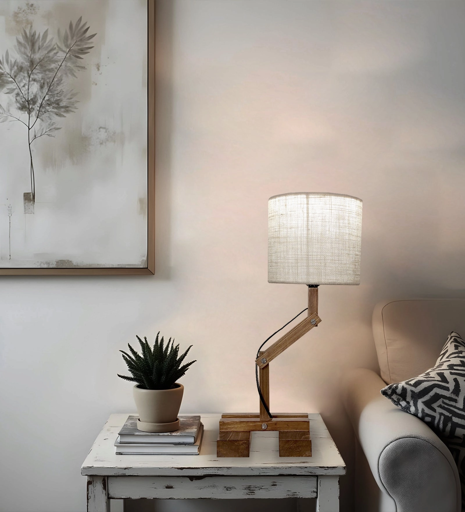 Flex Brown Wooden Table Lamp with Yellow Printed Fabric Lampshade  (BULB NOT INCLUDED) Louis Poulsen chandelier