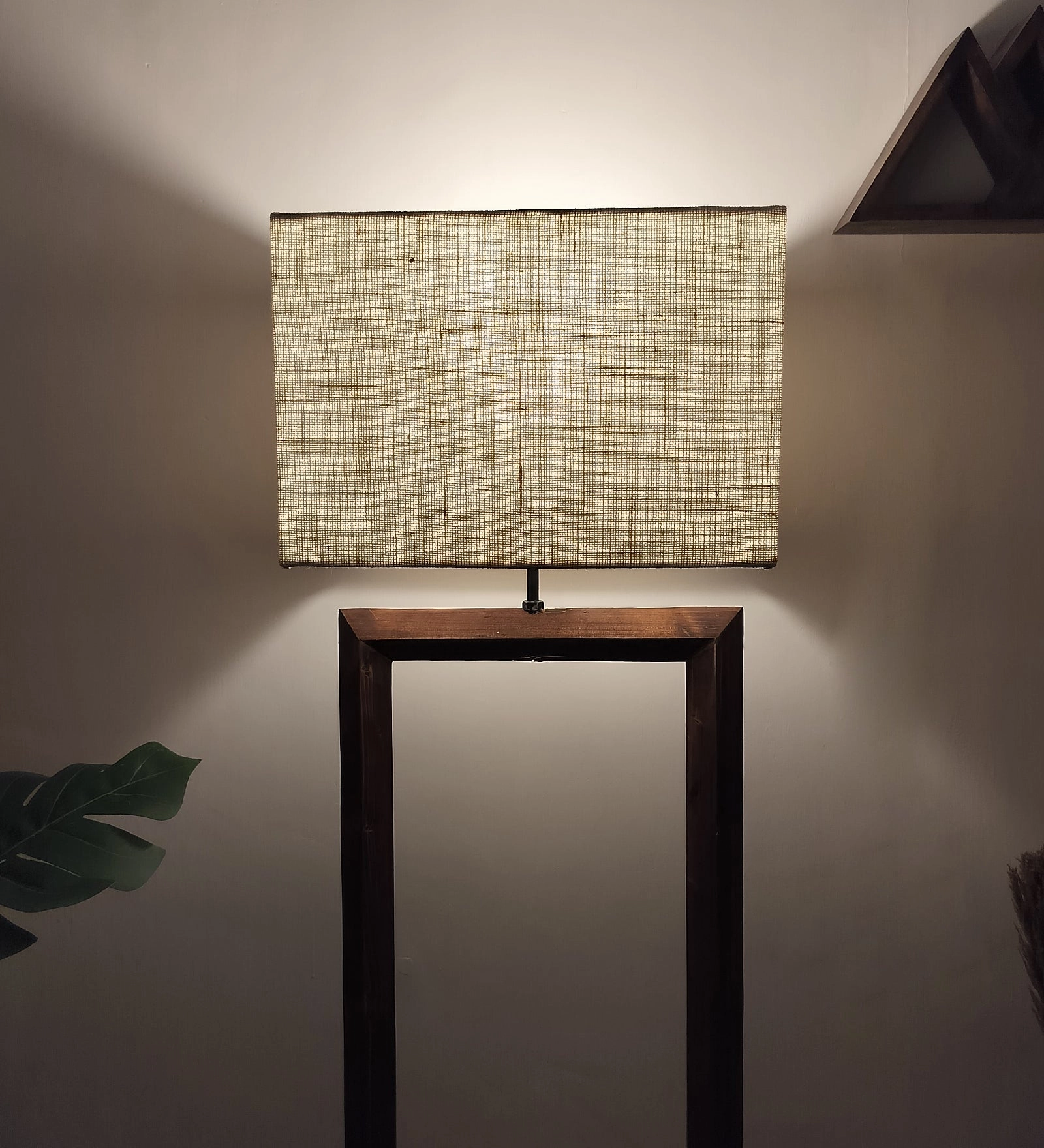 Flex Wooden Floor Lamp with Brown Base and Beige Fabric Lampshade (BULB NOT INCLUDED)