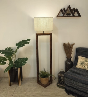 Flex Wooden Floor Lamp with Brown Base and Beige Fabric Lampshade (BULB NOT INCLUDED) garden LED light
