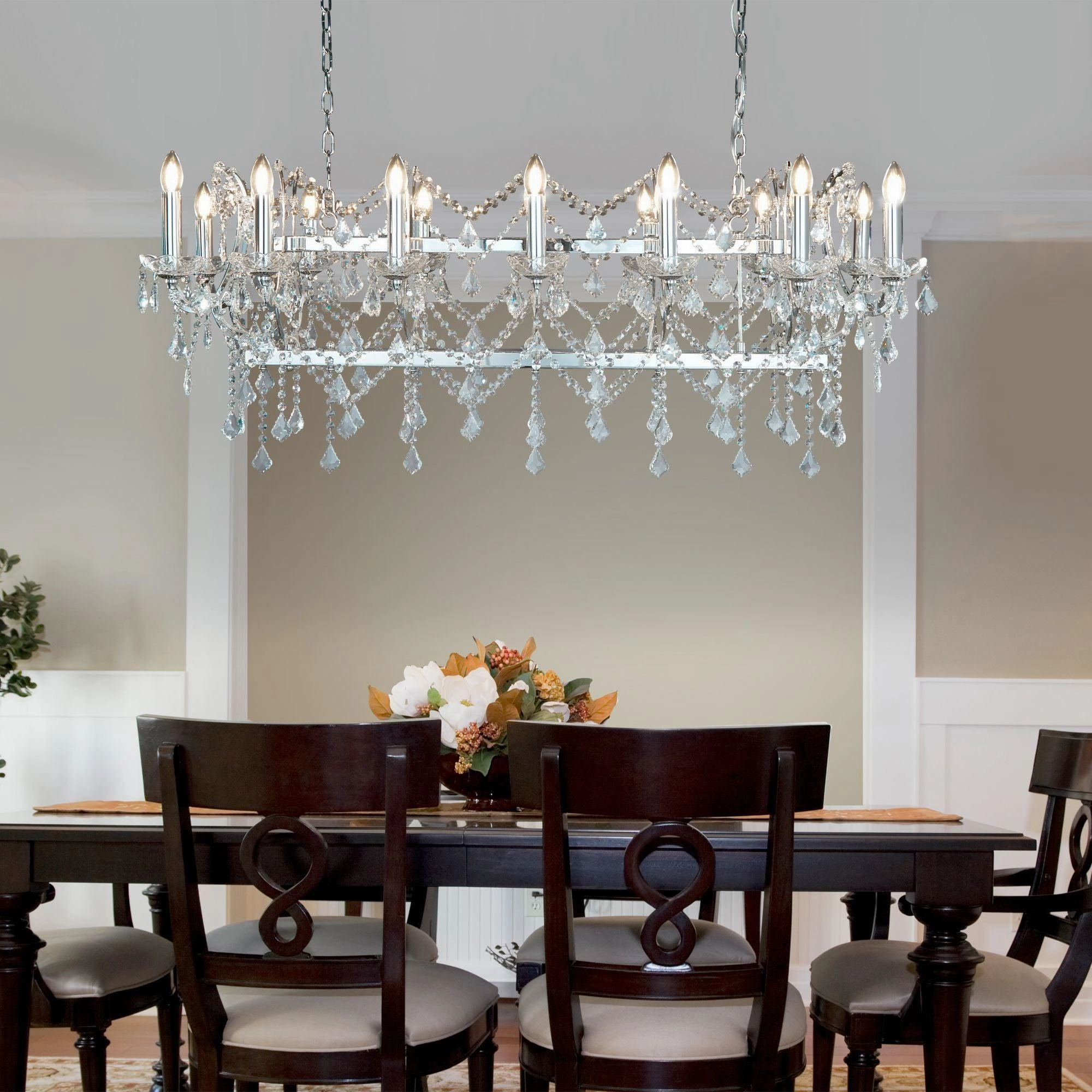 Florence 14 Light Chrome & Crystal Pendant Ceiling Bar minimalist ceiling light