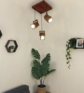 Focal Brown Wooden Cluster Hanging Lamp (BULB NOT INCLUDED) contemporary ceiling fixture