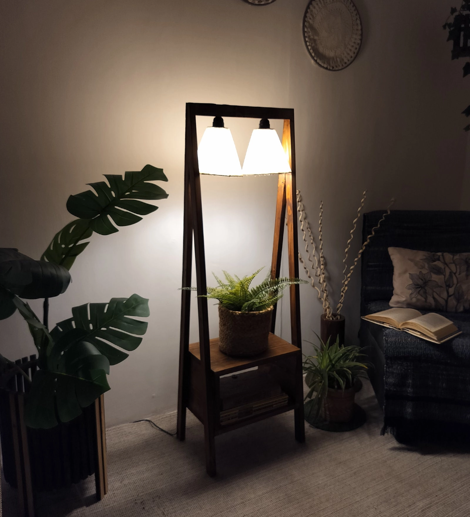 Francis Wooden Floor Lamp with Brown Base and Jute Fabric Lampshade (BULB NOT INCLUDED)