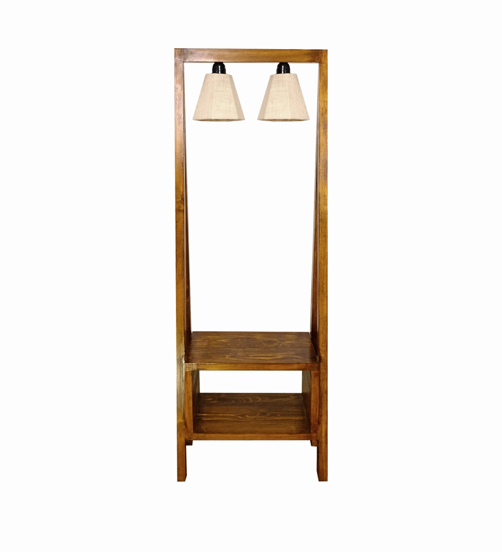 Francis Wooden Floor Lamp with Brown Base and Jute Fabric Lampshade (BULB NOT INCLUDED)