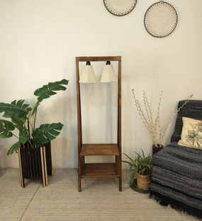 Francis Wooden Floor Lamp with Brown Base and Jute Fabric Lampshade (BULB NOT INCLUDED) garden LED light